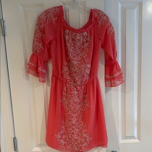 White House Black Market Orange and Pink Ruffled Sundress